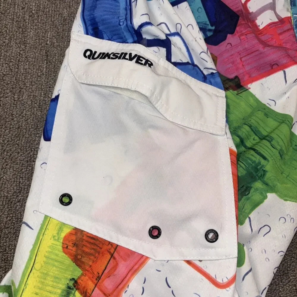 Ultra-Rare Vintage Quiksilver Water Gun Boardshorts Size 38 Abstract Colorful